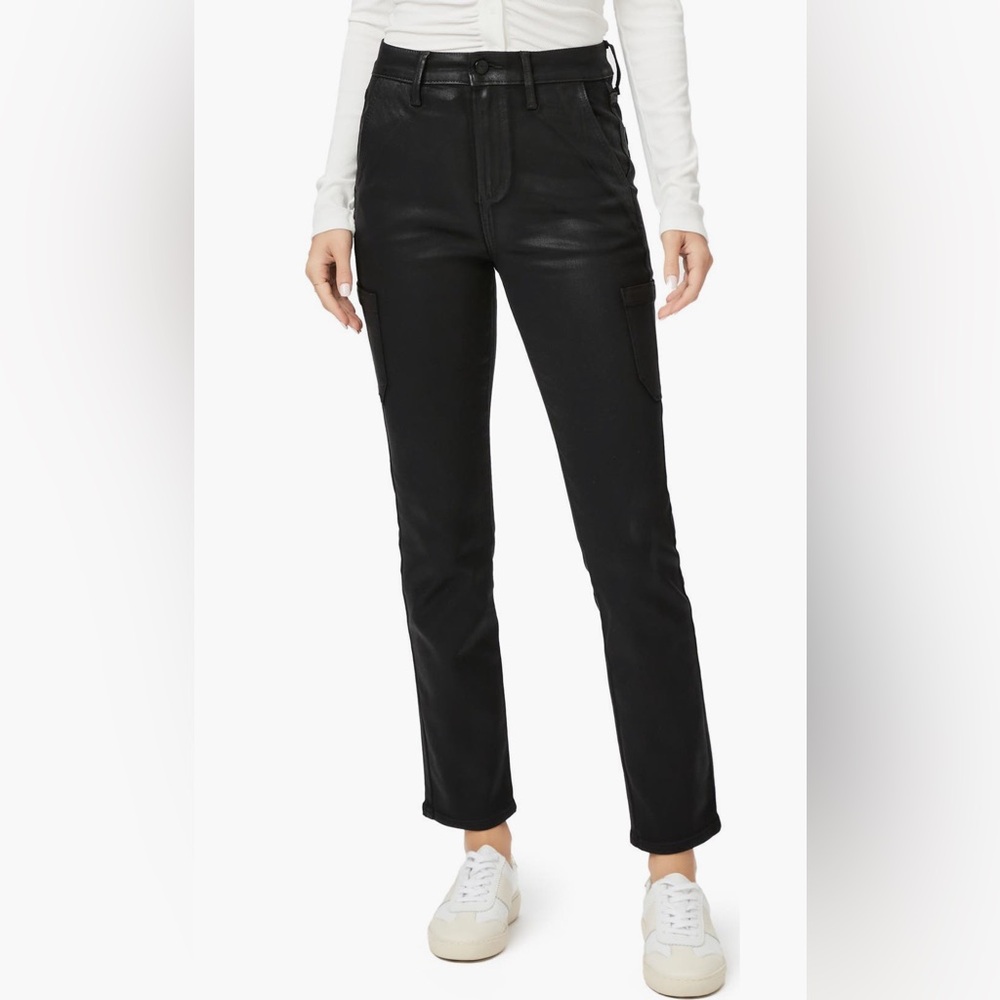 Paige Jolie Coated Slim Straight Leg Cargo Pants, size 26, black